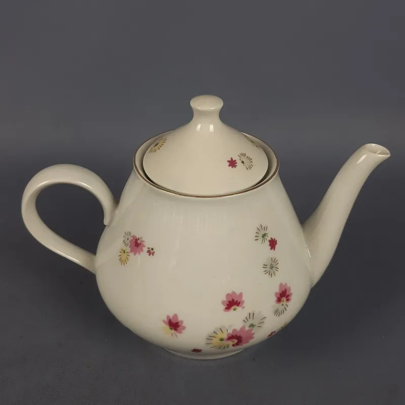 New Pamono Porcelain Tea Service with White and Gold Flowers from Stadtlengsfeld, 1970s, Set of 23