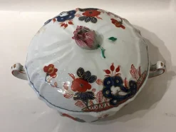 New Pamono Porcelain Tureen with Red and Blue Decor by Richard Ginori, Italy, 19th Century