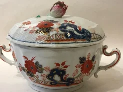 New Pamono Porcelain Tureen with Red and Blue Decor by Richard Ginori, Italy, 19th Century
