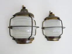 Outlet Pamono Porthole-Style Wall Lights in Brass and Glass, 1960s, Set of 2