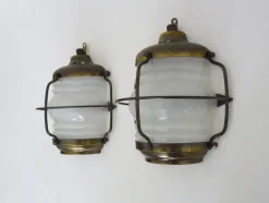 Outlet Pamono Porthole-Style Wall Lights in Brass and Glass, 1960s, Set of 2