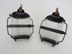 Outlet Pamono Porthole-Style Wall Lights in Brass and Glass, 1960s, Set of 2
