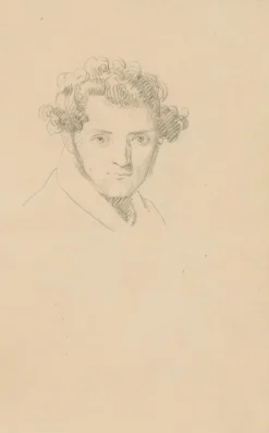 Pamono Portrait of a Young Man With Curly Hair, 19th-Century, Pencil> Classical