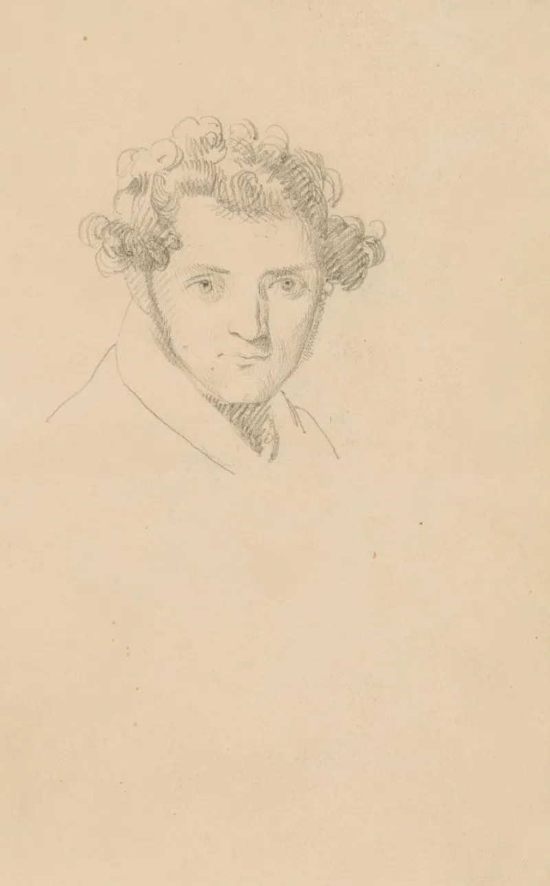 Pamono Portrait of a Young Man With Curly Hair, 19th-Century, Pencil> Classical
