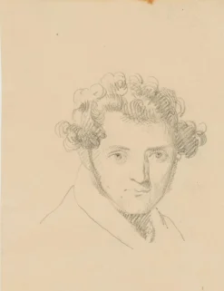 Pamono Portrait of a Young Man With Curly Hair, 19th-Century, Pencil><noscript><img width=