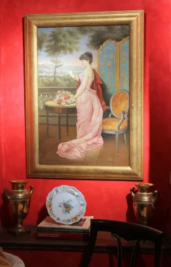 Discount Pamono Portrait of Italian Lady with Florentine Landscape, 1890, Oil on Canvas, Framed
