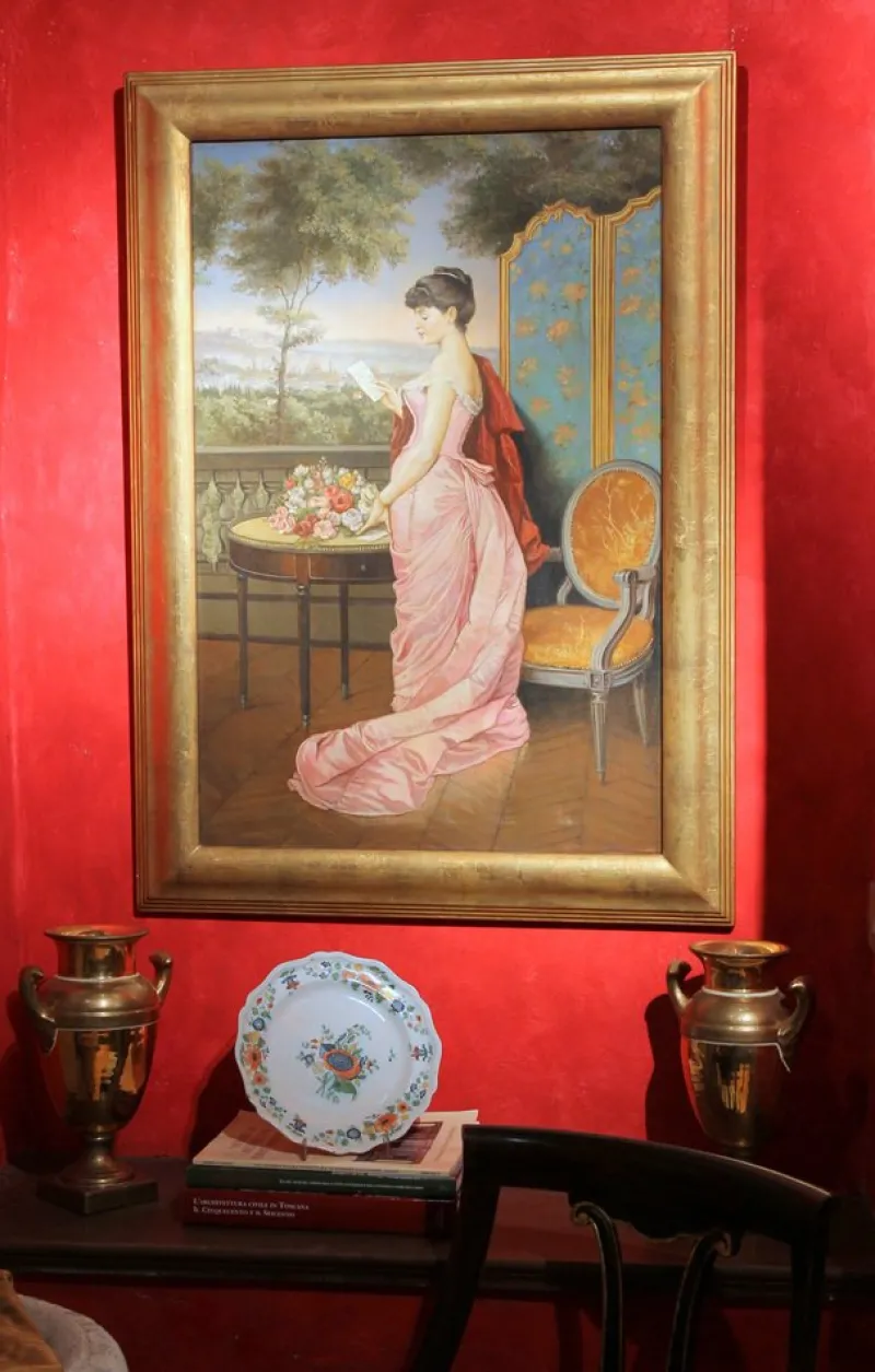 Discount Pamono Portrait of Italian Lady with Florentine Landscape, 1890, Oil on Canvas, Framed