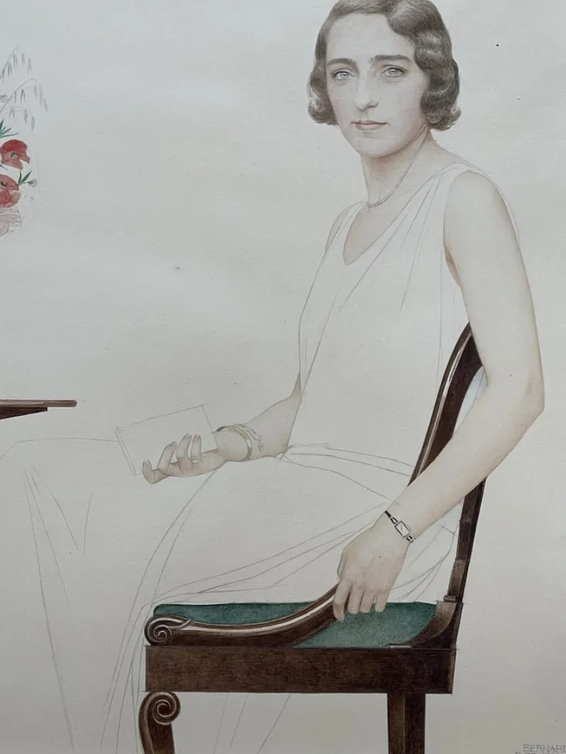 Pamono Portrait of Miss Lise Brissaud, Bernard Boutet De Monvel, 1928> Art Deco