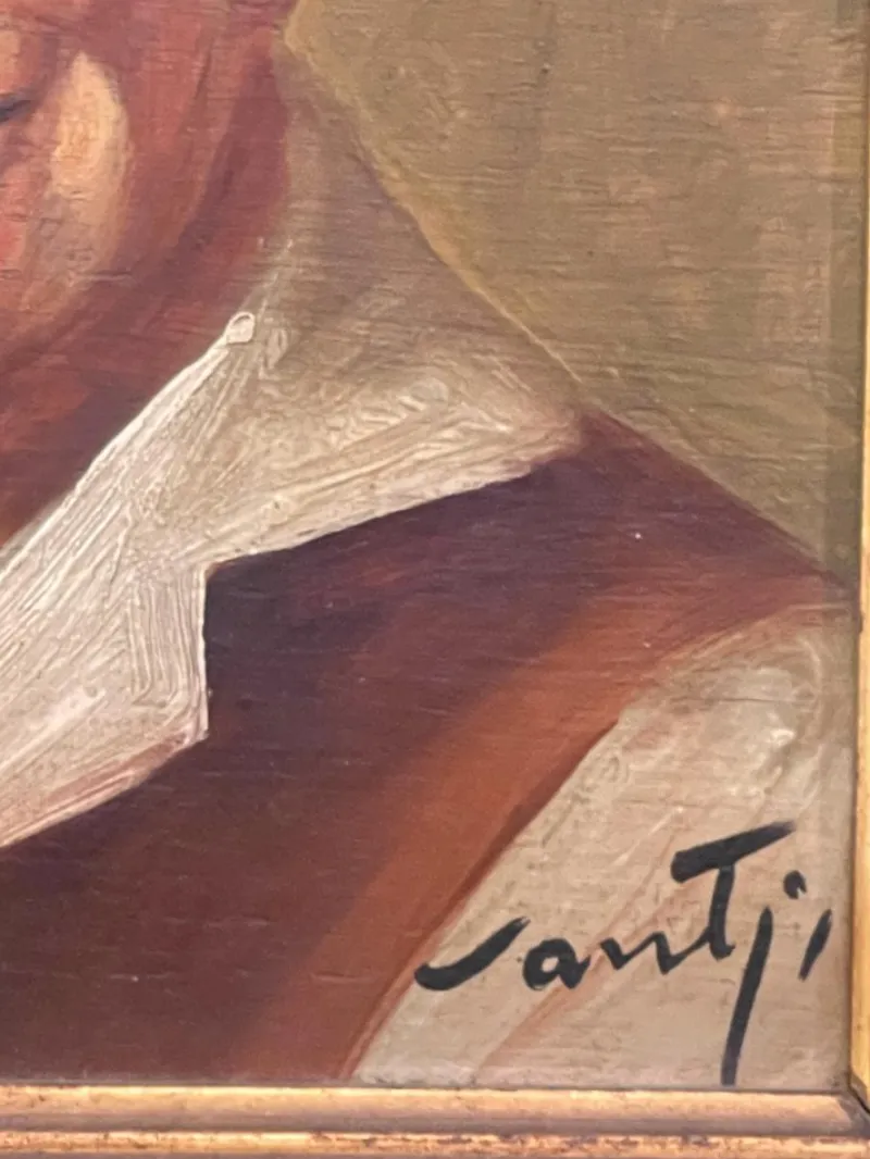 New Pamono Portrait, 20th Century, Oil Painting on Panel, Framed