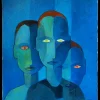 Pamono Portrait With Three Characters, Clemencet, 1972> Minimalist