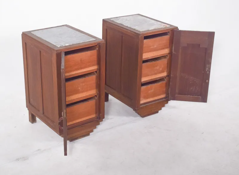 Pamono Portuguese Art Deco Bedside Tables, 1920, Set of 3> Nightstands