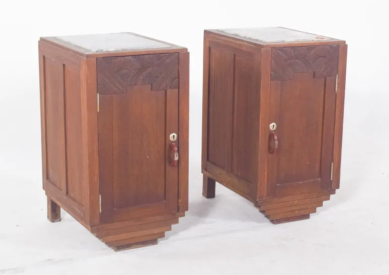 Pamono Portuguese Art Deco Bedside Tables, 1920, Set of 3> Nightstands
