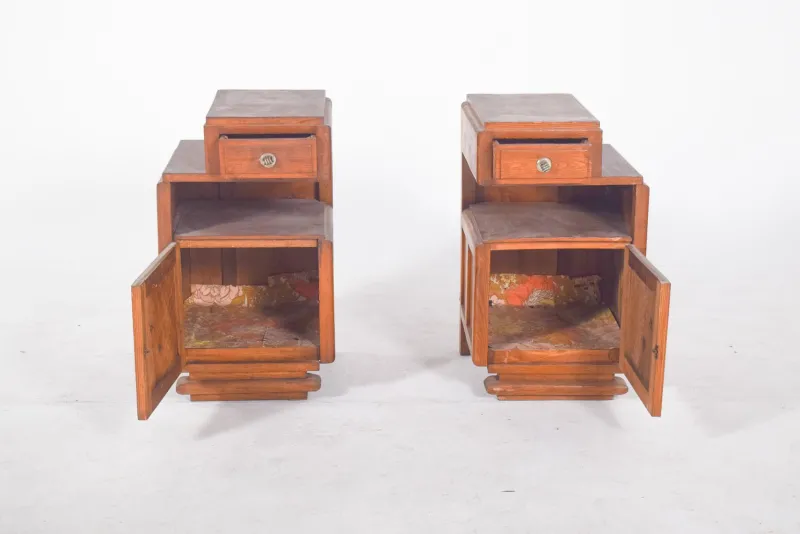 Pamono Portuguese Art Deco Bedside Tables, 1920, Set of 2> Nightstands