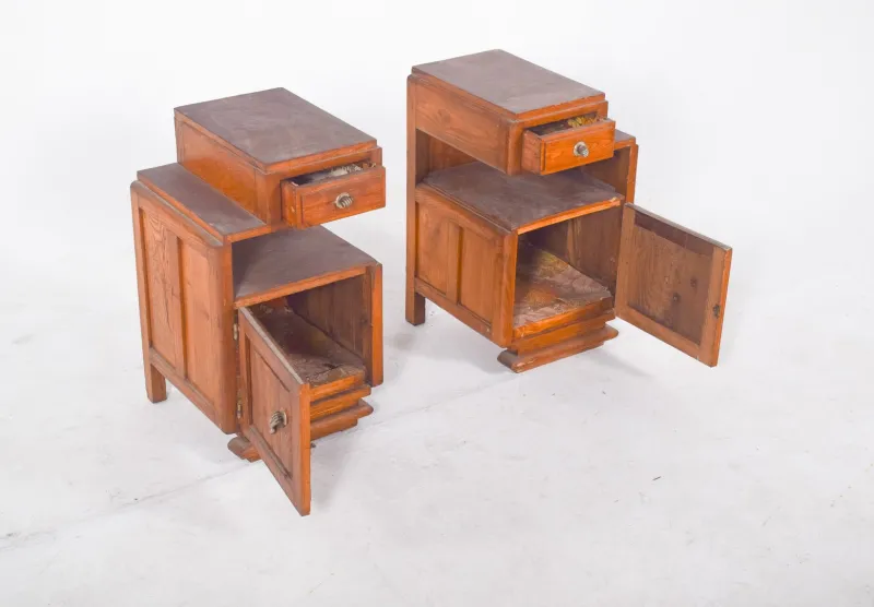 Pamono Portuguese Art Deco Bedside Tables, 1920, Set of 2> Nightstands