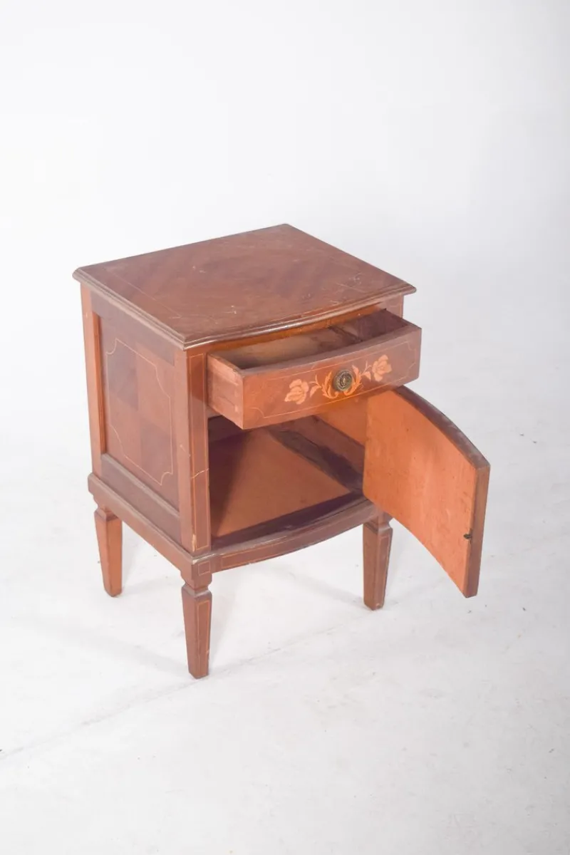 Pamono Portuguese Bedside Table with Marquetry Work, 1920s> Nightstands
