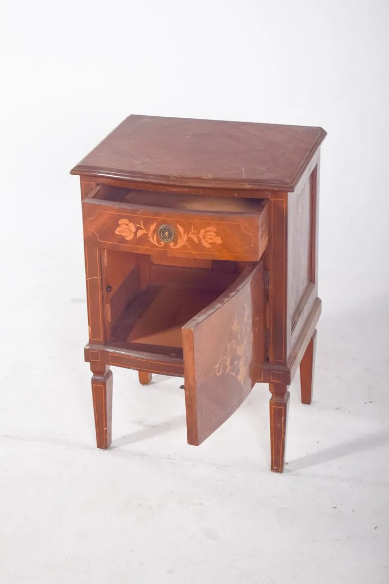 Pamono Portuguese Bedside Table with Marquetry Work, 1920s> Nightstands
