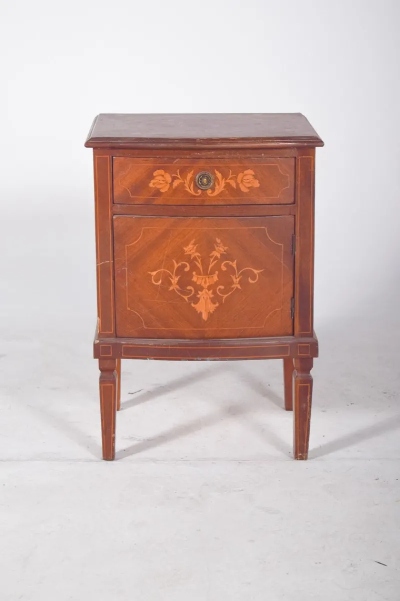 Pamono Portuguese Bedside Table with Marquetry Work, 1920s> Nightstands