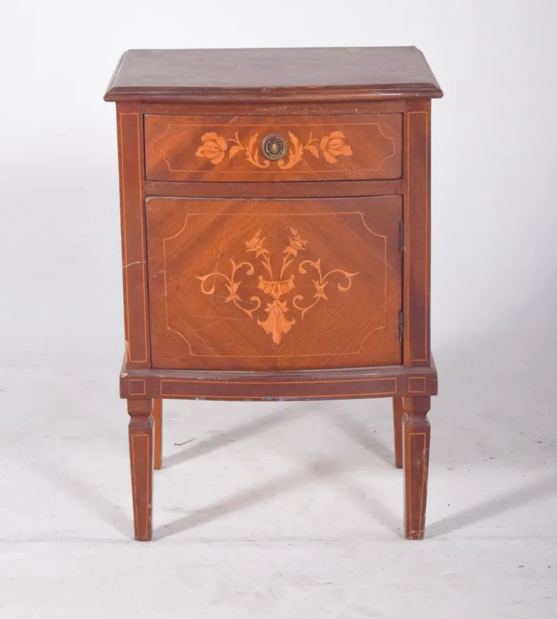 Pamono Portuguese Bedside Table with Marquetry Work, 1920s> Nightstands