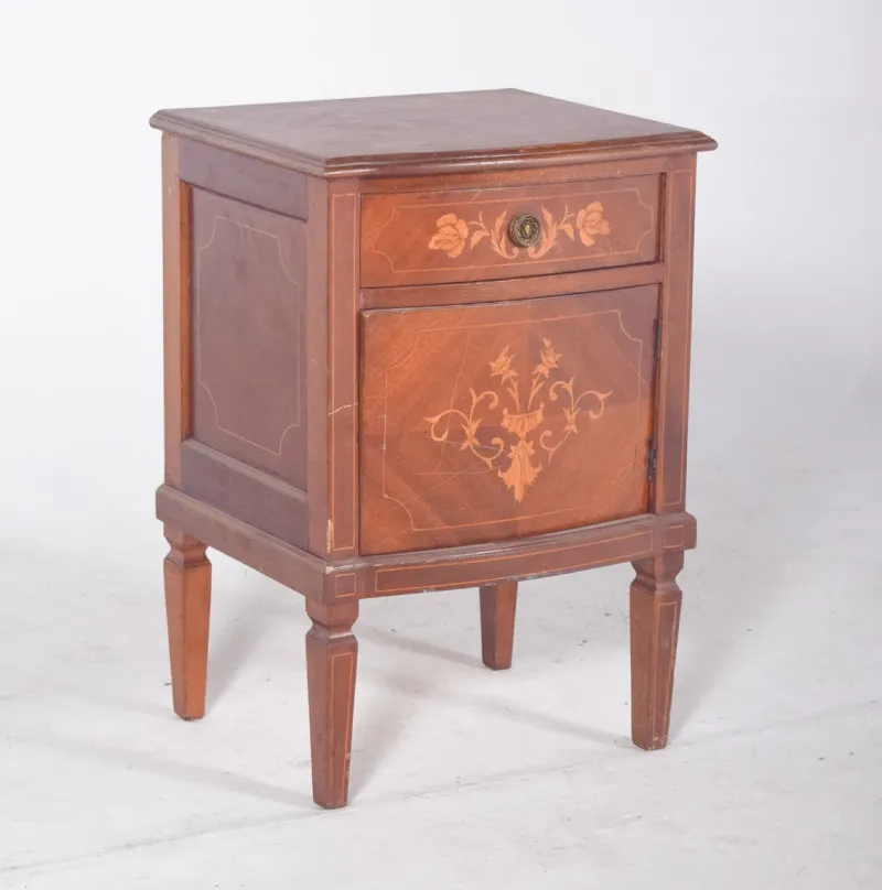Pamono Portuguese Bedside Table with Marquetry Work, 1920s> Nightstands