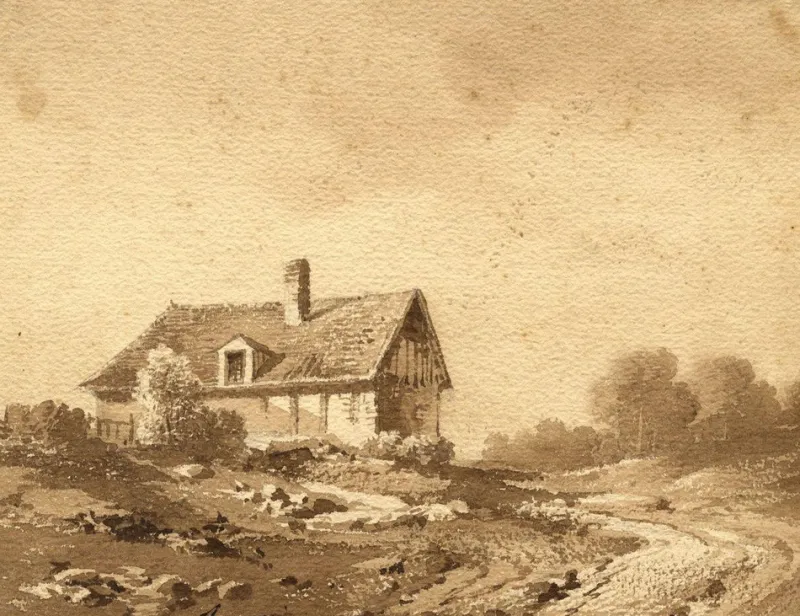 Best Pamono Possibly Amédée Bourgeois, Rural House in France, Early 19th Century, Watercolour