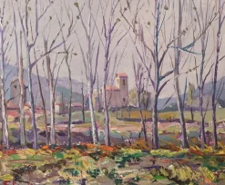 Best Pamono Post Impressionist Artist, Landscape, Late 20th Century, Oil on Board, Framed