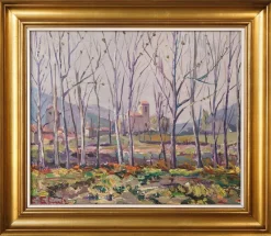 Best Pamono Post Impressionist Artist, Landscape, Late 20th Century, Oil on Board, Framed
