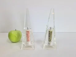 Pamono Postmodern Acrylic Salt & Pepper Mill by Wayne Husted for Blenko Grainware Co. Pyramid, 1980s, Set of 2><noscript><img width=