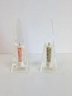 Pamono Postmodern Acrylic Salt & Pepper Mill by Wayne Husted for Blenko Grainware Co. Pyramid, 1980s, Set of 2><noscript><img width=