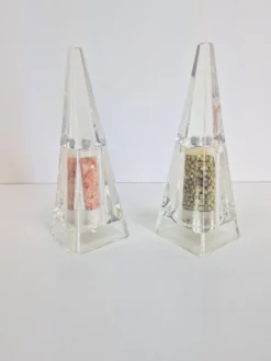 Pamono Postmodern Acrylic Salt & Pepper Mill by Wayne Husted for Blenko Grainware Co. Pyramid, 1980s, Set of 2><noscript><img width=