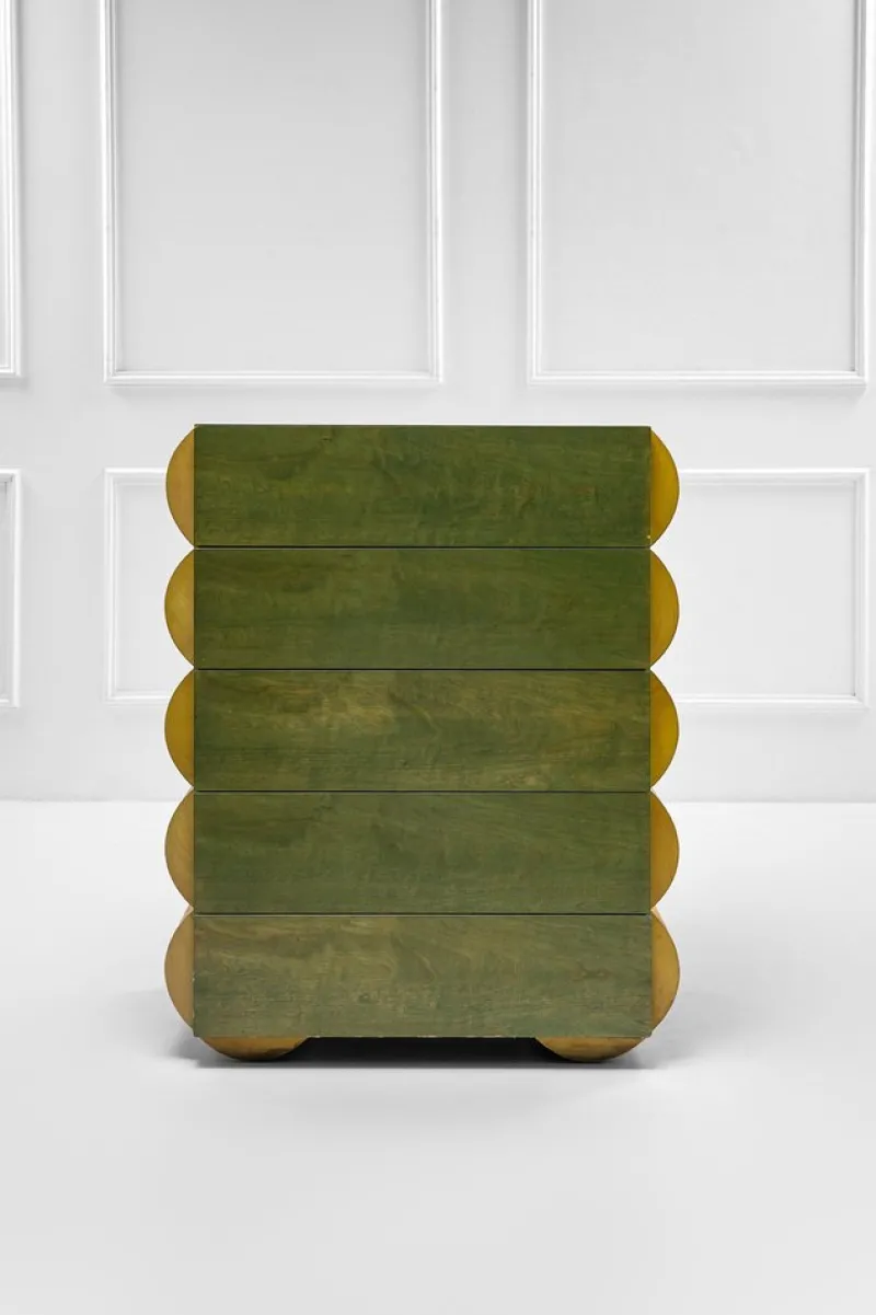 Pamono Postmodern Architectural Chest of Drawers in Natural Wood and Aniline-Stained Wood, 1980s> Dressers, Commodes & Chests