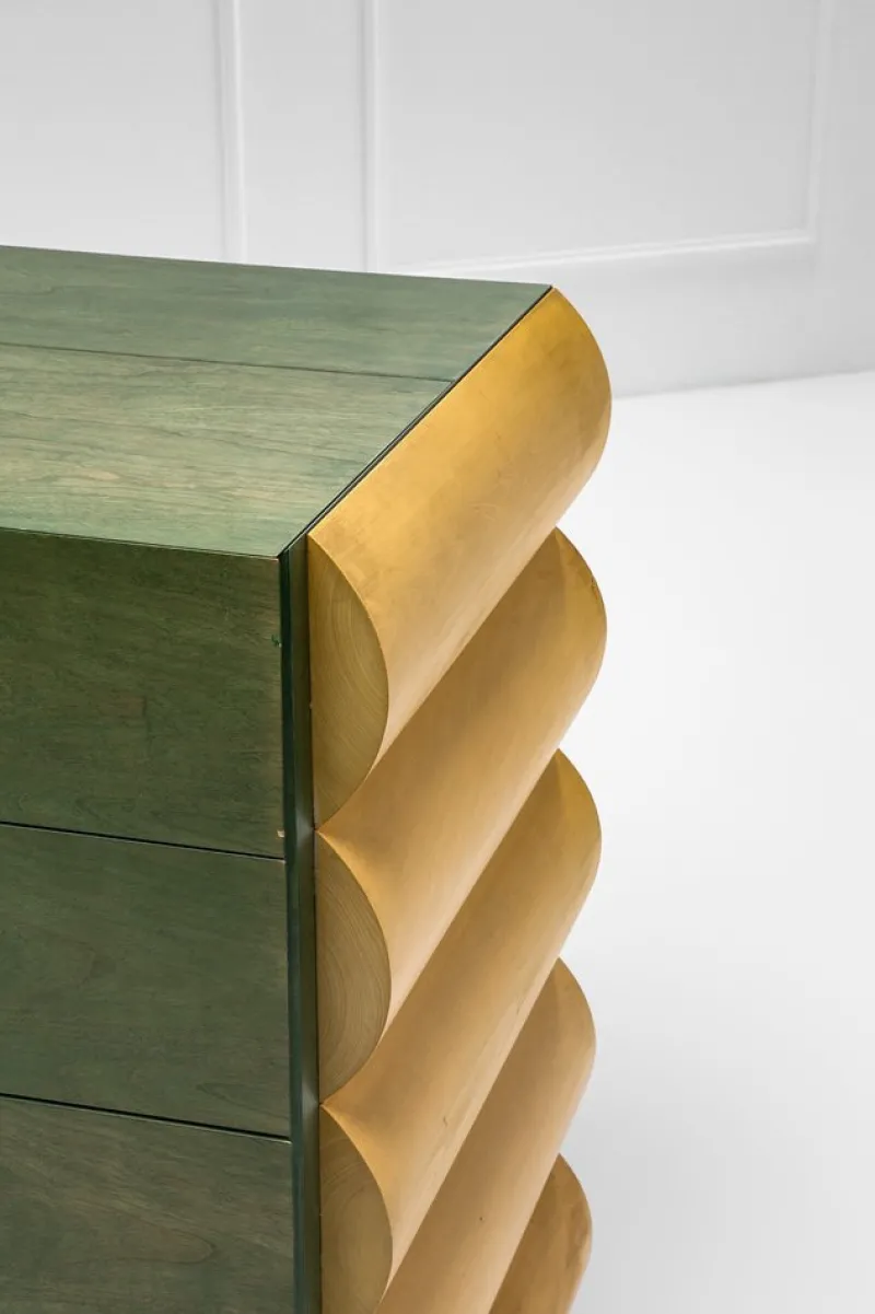 Pamono Postmodern Architectural Chest of Drawers in Natural Wood and Aniline-Stained Wood, 1980s> Dressers, Commodes & Chests