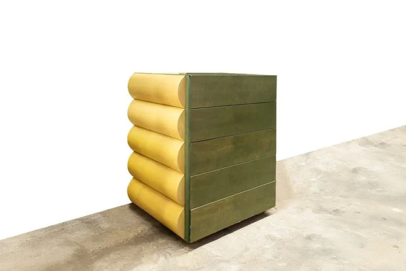 Pamono Postmodern Architectural Chest of Drawers in Natural Wood and Aniline-Stained Wood, 1980s> Dressers, Commodes & Chests