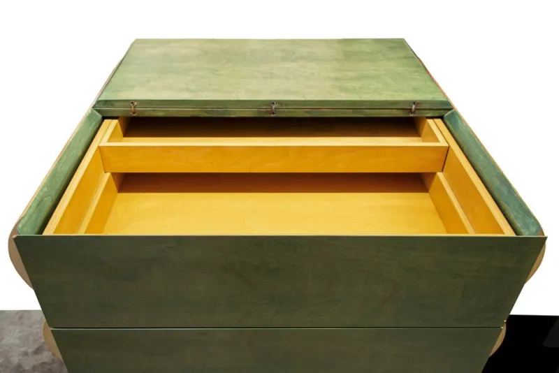 Pamono Postmodern Architectural Chest of Drawers in Natural Wood and Aniline-Stained Wood, 1980s> Dressers, Commodes & Chests
