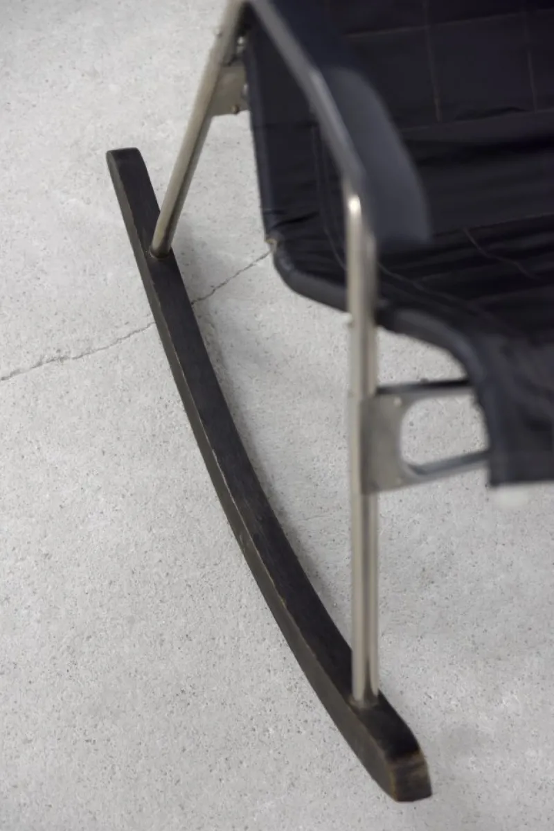 Pamono Postmodern Black Leather Rocking Chair by Takeshi Nii, 1950s