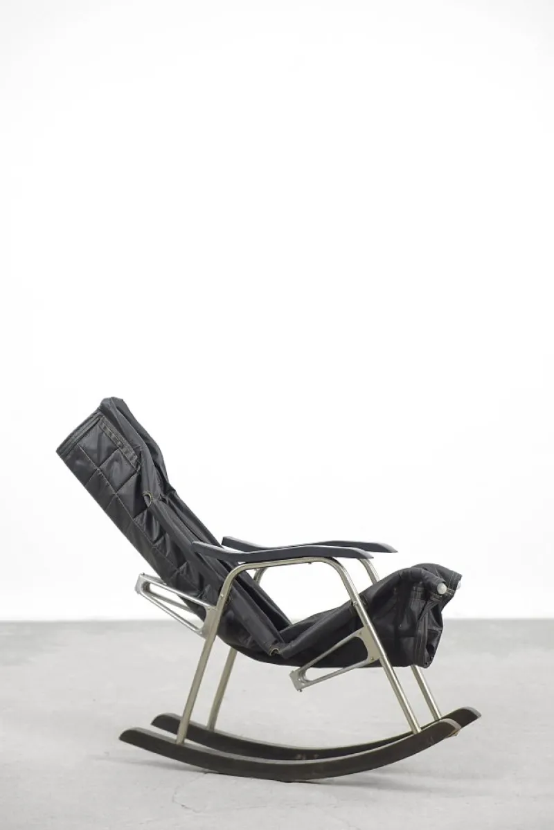 Pamono Postmodern Black Leather Rocking Chair by Takeshi Nii, 1950s
