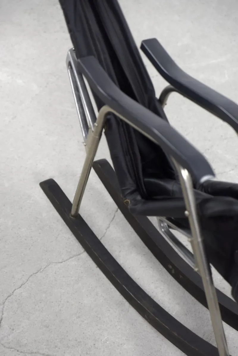 Pamono Postmodern Black Leather Rocking Chair by Takeshi Nii, 1950s