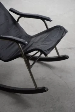 Pamono Postmodern Black Leather Rocking Chair by Takeshi Nii, 1950s