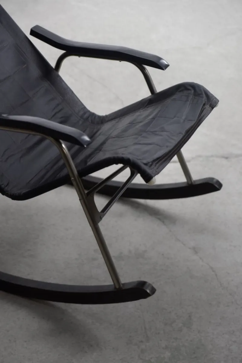 Pamono Postmodern Black Leather Rocking Chair by Takeshi Nii, 1950s