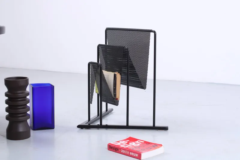 Hot Pamono Postmodern Black Perforated Metal Magazine Rack by Markus Börgens for D-Tec, 1980s
