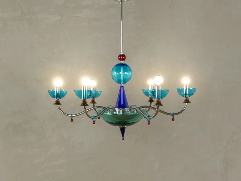 Pamono Postmodern Blue Chandelier, 1980s> Ceiling Lights