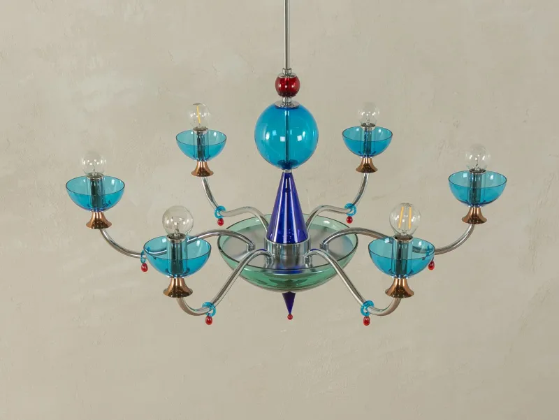 Pamono Postmodern Blue Chandelier, 1980s> Ceiling Lights