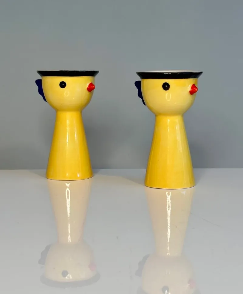 Pamono Postmodern Handcrafted Ceramic Chicken Egg Cups from Ikea, Sweden, 1980s, Set of 2> Coffee & Tea Service
