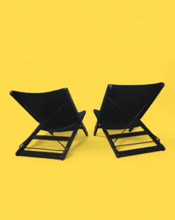 Pamono Postmodern Hestra Folding Lounge Chairs in Black Canvas attributed to Tord Bjorklund for Ikea, 1991, Set of 2><noscript><img width=