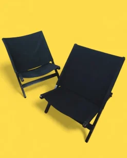 Pamono Postmodern Hestra Folding Lounge Chairs in Black Canvas attributed to Tord Bjorklund for Ikea, 1991, Set of 2><noscript><img width=