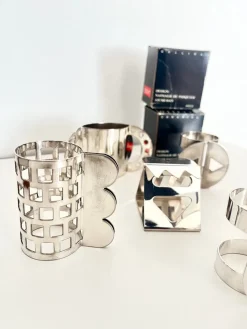 Pamono Postmodern Napkin Rings in Stainless Steel by Nathalie du Pasquier for Bodum, 1990s, Set of 6><noscript><img width=