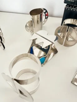 Pamono Postmodern Napkin Rings in Stainless Steel by Nathalie du Pasquier for Bodum, 1990s, Set of 6><noscript><img width=