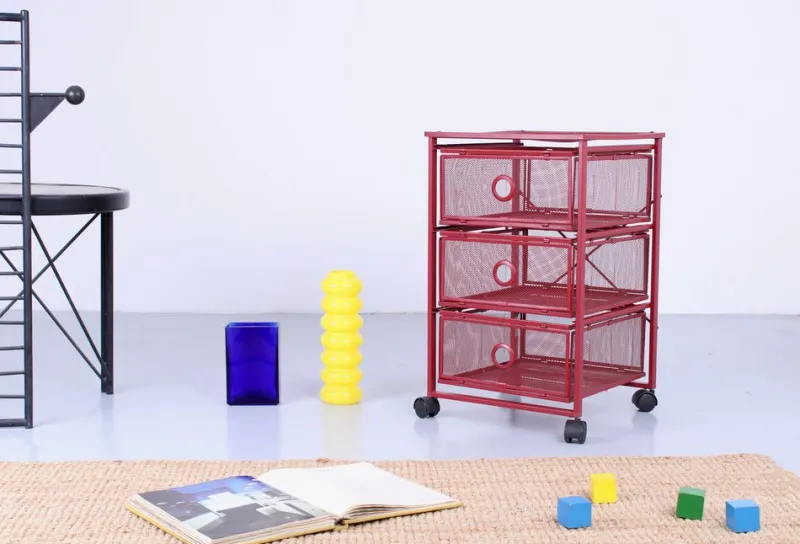 Pamono Postmodern Red Metal Storage Unit from Ikea, 1980s> Serving Bar Carts & Trolleys