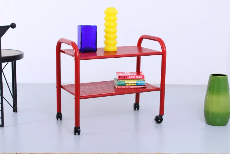 Pamono Postmodern Red Metal Trolley by Habitat, 1980s> Serving Bar Carts & Trolleys