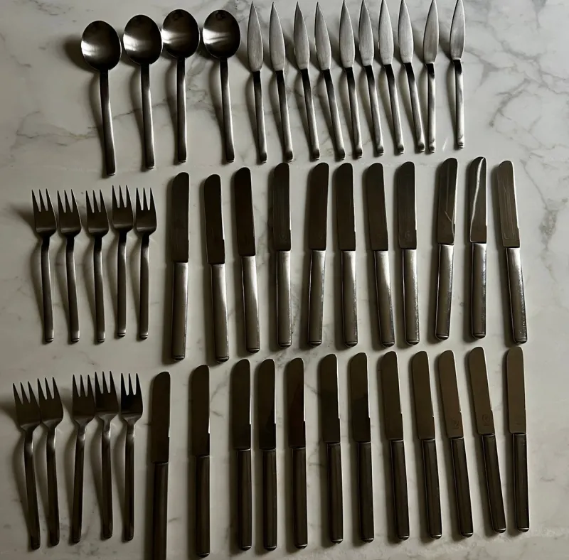 Pamono Pott Cutlery Service in Chrome Steel by Carlo Hugo for Solingen, 1975, Set of 47> Cutlery & Serving Utensils