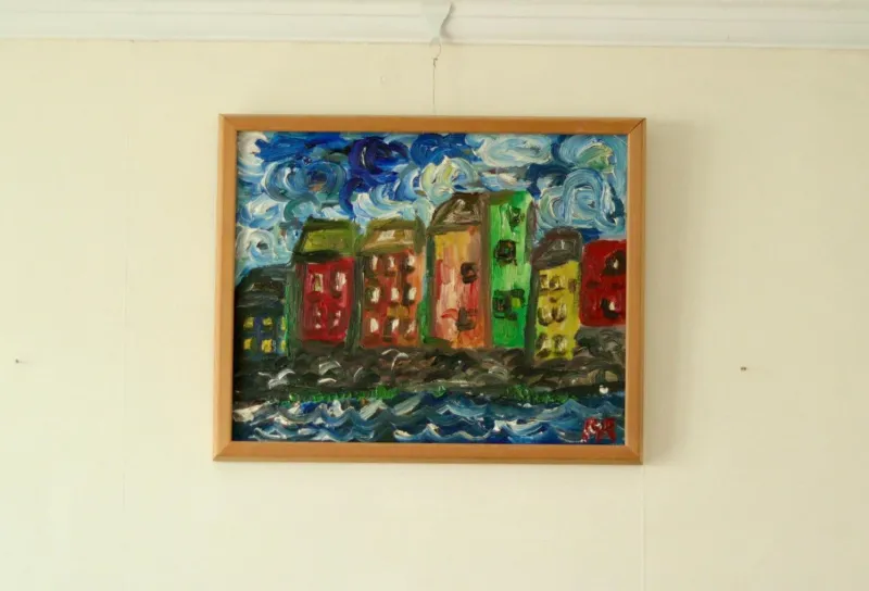 Pamono Preben Rasmussen, Houses, Mid-20th Century, Oil on Canvas, Framed> Mid-Century